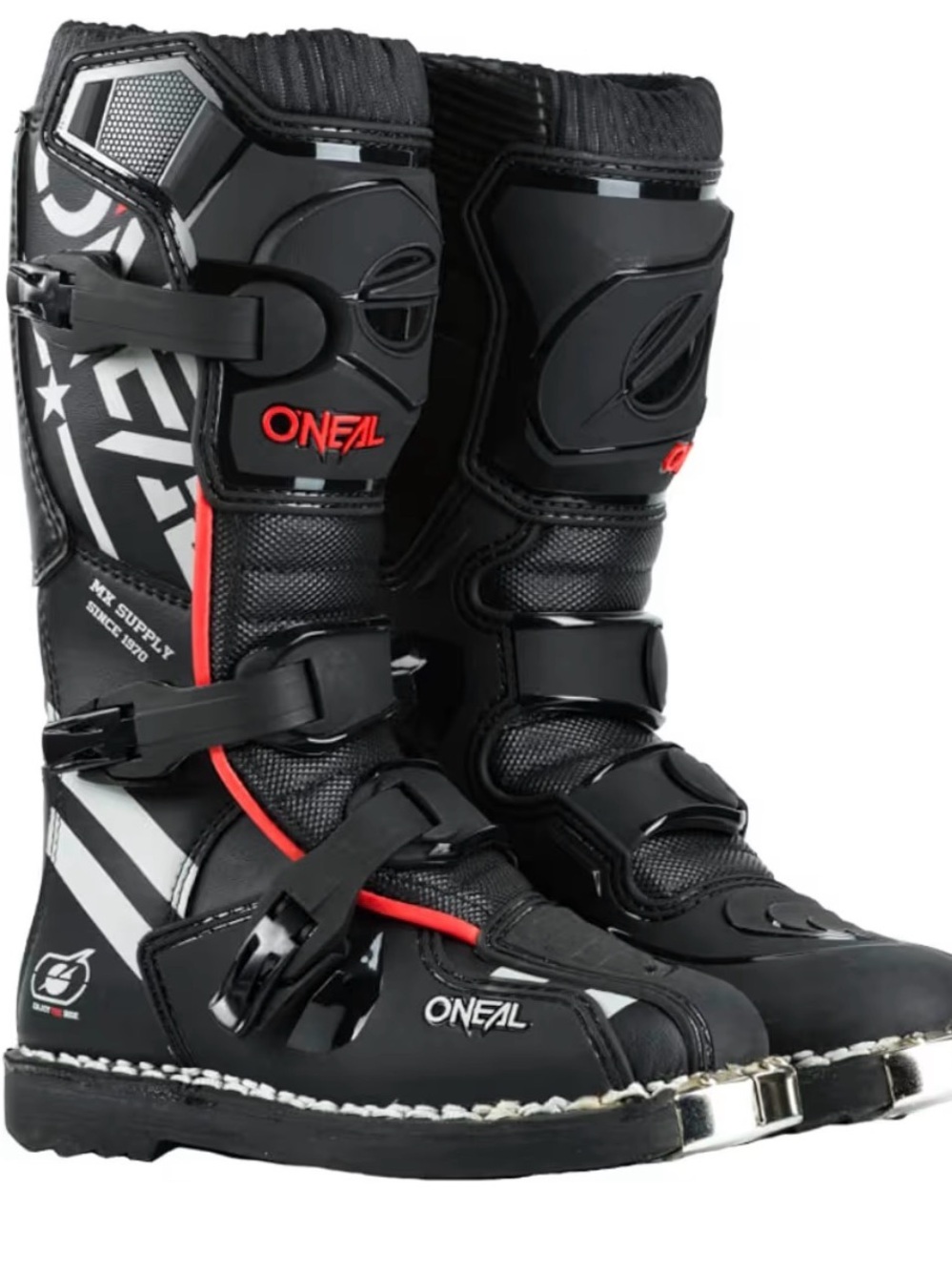 O'NEAL Kids Black element squadron Boots with Red Accents 5 NWT